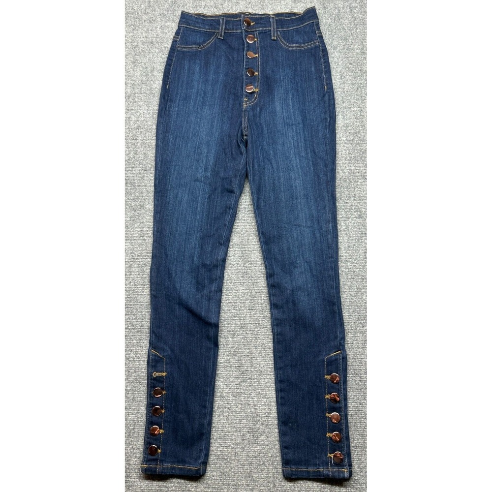 Fashion Nova Jeans Womens 13 Blue Denim Button Ankle High Rise USA Stretch New